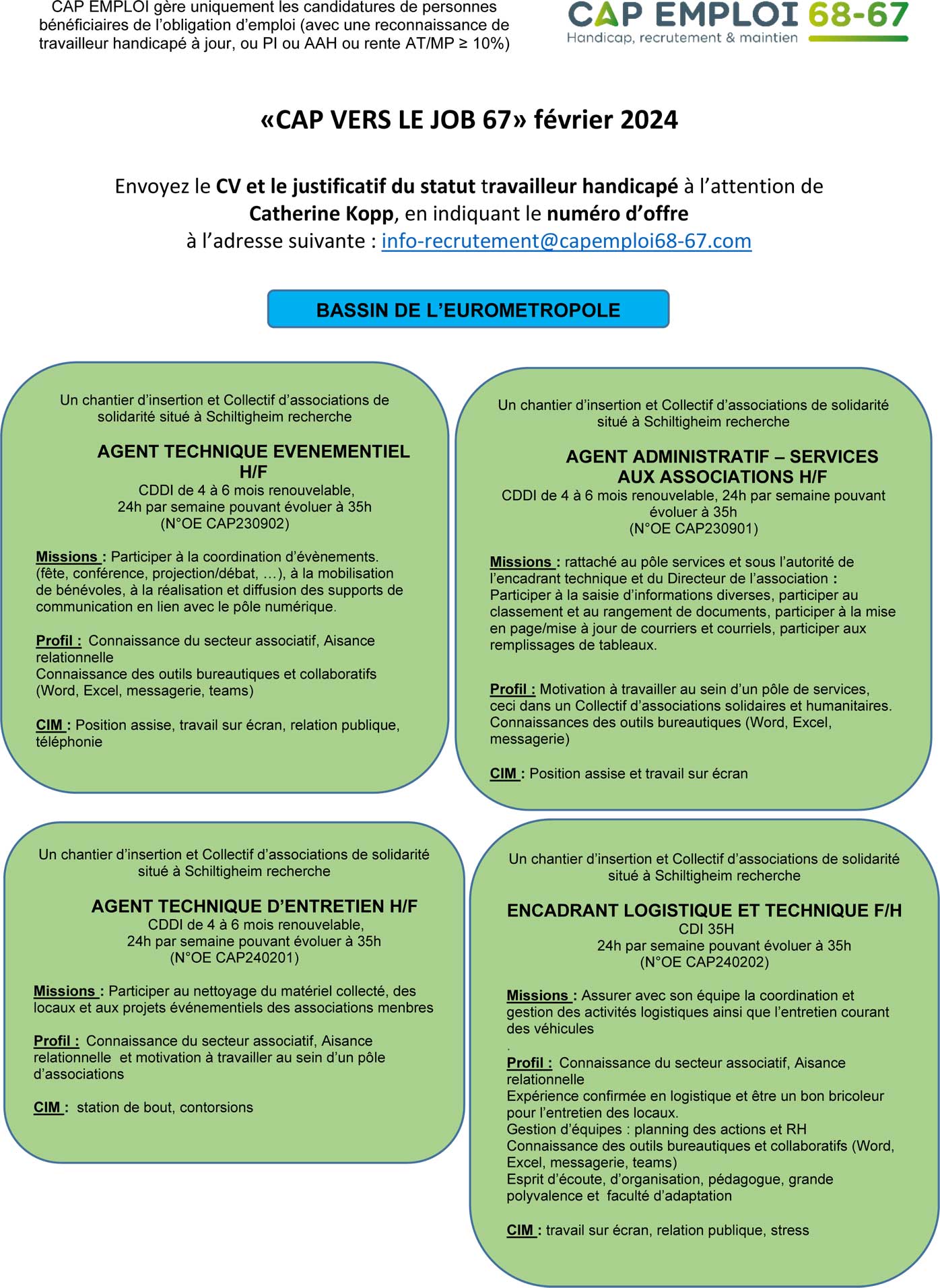 �CAP VERS LE JOB 67� f�vrier 2024